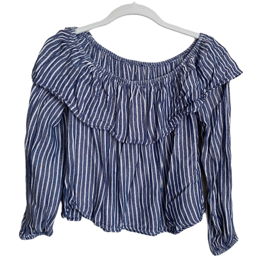 Blue & White Stripped long puffed off shoulder top
